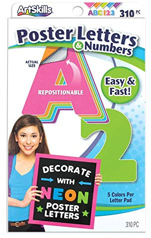 ArtSkills Poster Letters 2.5” Paper Letters for Poster Board Projects, Classroom Bulletin Boards, Sign Making Supplies, Neon, 335 Pieces