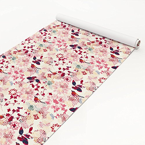 Apalis Klebefolie Fancy Birds Florales Muster mit Vögeln Selbstklebend 100x100 cm