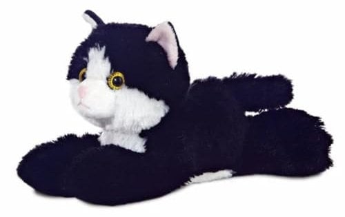 Aurora, 12743, Mini Flopsie Maynard Le Chat, 20 cm, Peluche, Noir et Blanc