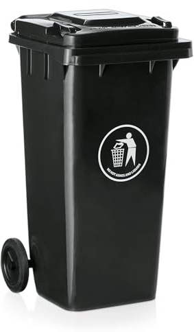 WAS 9975 120 HDPE Kunststoff Abfalltonne mit Zwei Rollen, Grau, 120 L, 95cm Höhe