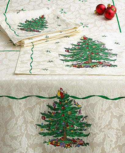 Spode Tablecloth by Avanti Christmas Tree Pattern Ivory 52 X 70