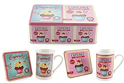 cupcakes One set tazza e sottobicchiere in una scatola di latta