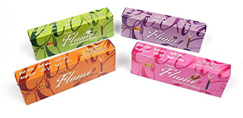 Dhoop Sticks 4er Set verschiedener Düfte, 4 x 14 indische Räuchersticks inkl. Halter, die traditionelle Variante zu Räucherstäbchen ohne Holz