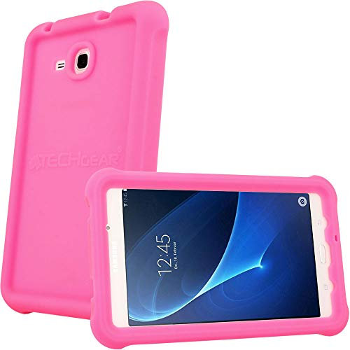 TECHGEAR Bumper Case fits Samsung Galaxy Tab A 7.0 (SM-T280 Series) Rugged Heavy Duty Anti-Shock Rubber Edge Protective Easy Grip Case + Screen Film [Pink] - Kids & School Friendly Case
