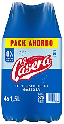 La Casera Gaseosa, El Refresco Ligero, con Cero Azúcares y Cero Calorías - Botella, Pack 4 x 1,5 L