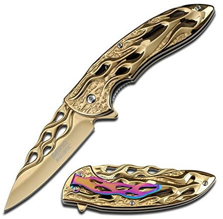 MTECH Ballistic Messer Taschenmesser  Flames  goldfarben 440 Stahl MT-A822GD