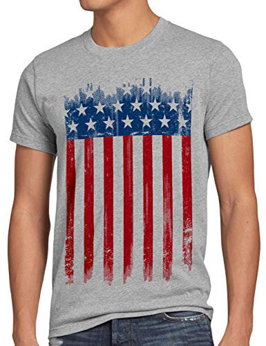 style3 USA Flagge Herren T-Shirt Banner vereinigte Staaten von Amerika us Stars Stripes, Größe:3XL, Farbe:Grau meliert