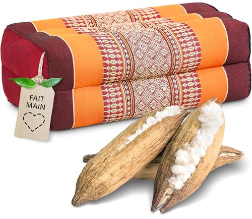Livasia Coussin Yoga carré Bloc - 17x34x12cm - Coussin de méditation kapok, Coussin de Soutien Bolster rectangulaire, Accessoires Yoga Pilates Coussin cale-Nuque, Fait Main (Orange)