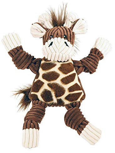 HuggleHounds Plush Durable Squeaky Knottie Dog Toy, Giraffe, Small, assorted