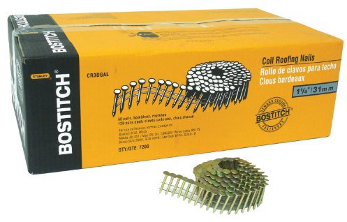 BOSTITCH CR2DGAL - Clavos para techos de bobina de vástago liso de 1 pulgada y 15 grados (7,200 por caja)