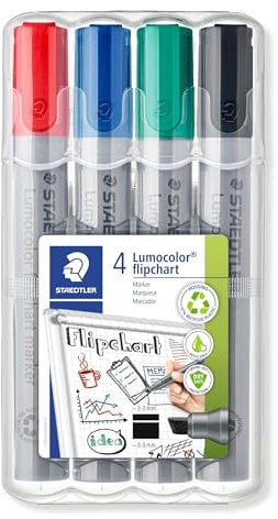 STAEDTLER Lumocolor 356 B WP4 Flipchart-Marke, nachfüllbar, STAEDTLER Box mit 4 Farben, 1 Stück