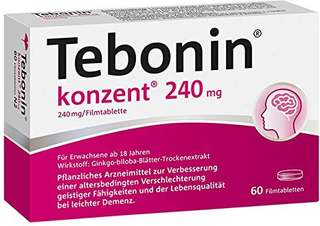Tebonin konzent 240 mg | 60 Tabletten | stärkt Gedächtnis & Konzentration | fördert die Durchblutung | bei Vergesslichkeit im Alter | pflanzliches Arzneimittel mit Gingko Biloba Extrakt