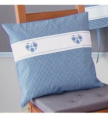 Kissenbezug - blau - weiß kariert Stickerei - Herz -