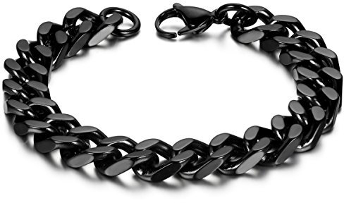 JewelryWe Schmuck Herren Armband, Elegante Einfache Panzerarmband Biker Armkette Armreif, Edelstahl, Schwarz