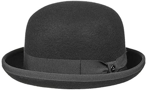 LIERYS Wollfilz Uni Melone Damen/Herren - Wollfilzhut Made in Italy - Bowler mit Satinfutter - Hutklassiker Sommer/Winter schwarz 56 cm