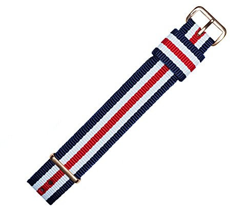 MARBURGER Uhrenarmband 18mm Textil Rot Weiss Blau - Werkzeug Montage Set 9511840000220