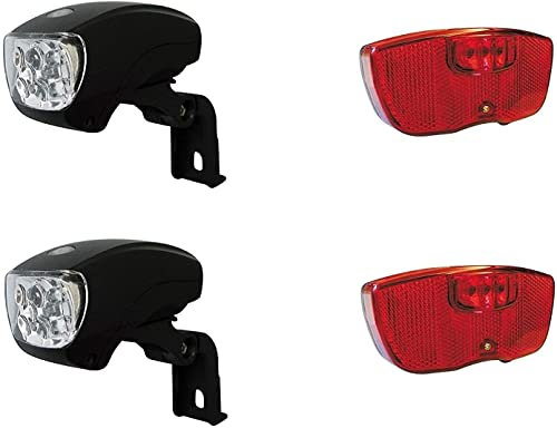 CicloSportMarket 2 x Ensemble Feu à LED Lumière Avant Fixation Porte-Panier + 2 x feu à LED Arrière Fixation Porte Bagages vélo Hollande - R - Graziella - Vintage - City Bike - Homme/Femme