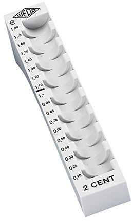 Wedo 160700237 Münzrille (0,02 Euro, 2 Cent, Kunststoff für 90 Münzen mit Markierungen 18 x 4,5 x 3,2 cm) lichtgrau