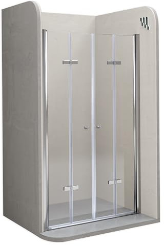 i-flair Doppelfalttür Verstellbereich von 88-92 cm Höhe: 195 cm Duschabtrennung aus 6 mm durchsichtigem ESG Sicherheitsglas mit Nanobeschichtung