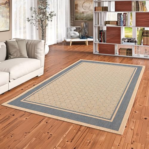 Ruggy Modern Flachgewebe Blau Karo Bordüre in 5 Größen