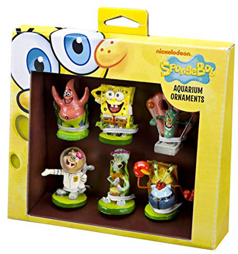 Penn-Plax Offiziell Lizenziertes Spongebob 6-teiliges Mini-Aquarium-Ornament-Set – ideal für Salzwasser- und Süßwassertanks.