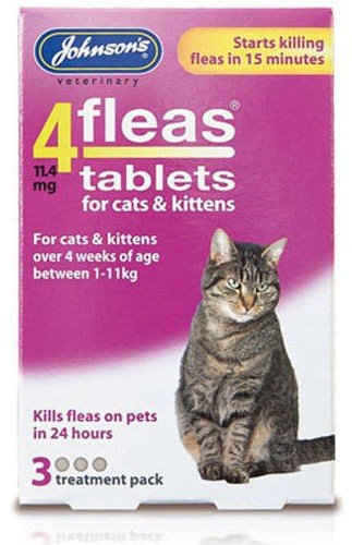 ToWorld(TM) JOHNSONS 4 FLEAS TABLETS FOR CATS & KITTENS - 3 TREATMENTS - NEW