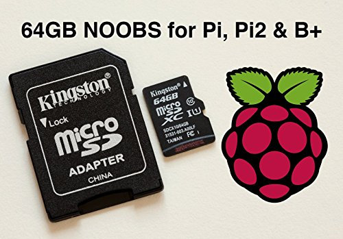 Micro-SD-Karte mit vorinstalliertem Noobs oder Raspbian für Raspberry Pi Modell Zero, B + & Pi 2, Class 10 64GB-Noobs