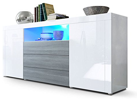 Vladon Sideboard Santiago, Made in Germany, Weiß Hochglanz/Avola-Anthrazit inkl. LED - Moderne Kommode für Ihr Wohnbereich - (BxHxT) 167 x 72 x 35 cm