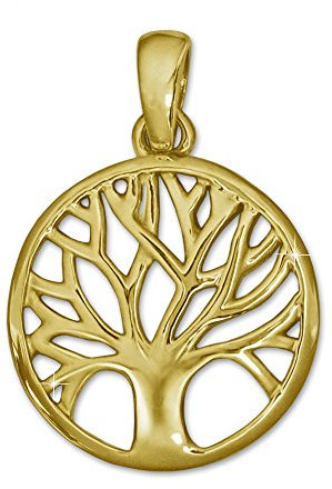 CLEVER SCHMUCK Goldener kleiner Anhänger Lebensbaum Ø 14 mm glänzend schlicht teils offen 333 GOLD 8 KARAT im Schmucketui