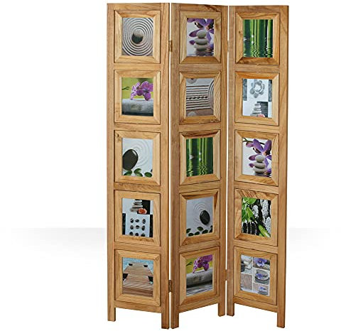 Homestyle4u 971 Paravent mural 3 pièces en bois naturel