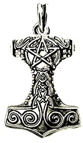 Germanenschmuck Thors Hammer mit Pentagramm Anhänger (Kettenanhänger in Silber) | 925 Sterling Silber Veredelung