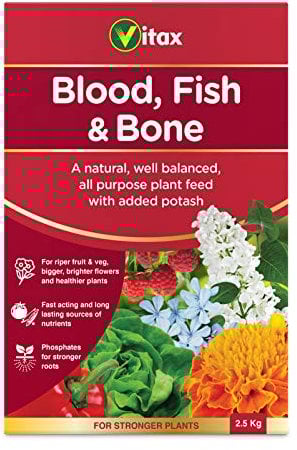 Vitax Blood Fish & Bone, Organic-Based, General Purpose Fertiliser, Suitable For Fruit, Vegetables & Flowers, Slow Release, Promotes Root Growth- 2.5Kg