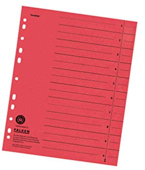 Original Falken 100er Pack Trennblätter. Made in Germany. Aus Recycling-Karton für DIN A4 rot Trennlaschen Trennblätter Ordner Register Kalender Blauer Engel