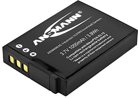 ANSMANN Batterie Li-ION pour Appareil Photo Nikon (1 PCE) – Batterie de Rechange A-NIK en EL12 3,7V 1050 mAh – Batterie Appareil Photo de qualité Professionnelle