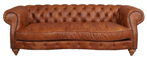Vintage Line Castlefield Sofa 3-Sitzer Chesterfield-Stil Columbia Brown (Hellbraun, Congnacton) Echtleder Sofa Couch