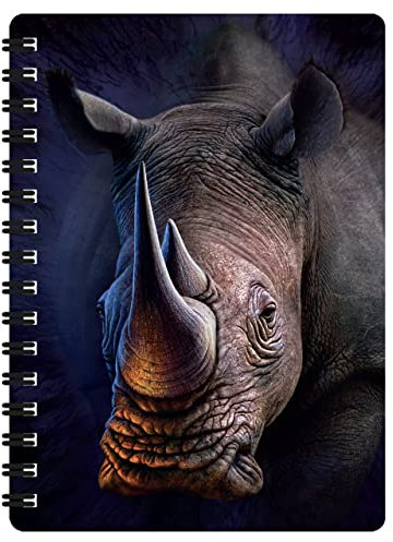3D LiveLife Jotter - Weißes Nashorn von Deluxebase. Linsenförmiges 3D Safari A6 Spiralblock. Ein liniertes Notizbuch mit Kunstwerken, die vom bekannten Künstler Jerry LoFaro lizenziert wurden