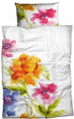CASATEX Bettwäsche Salina, Reine Baumwolle weiß-bunt 135x200 cm Aquarell Blumen Lust auf Frühling anschmiegsam hautfreundlich Bettwäsche-Set zum Wohlfühlen