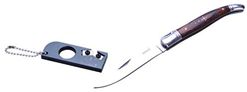 LAGUIOLE - Set Couteau Pliant avec Aiguiseur Porte-clés - Acier Inoxydable, Bois Pakka - Pratique pour les activités en extérieur - Belle boîte cadeau