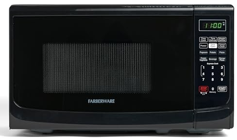Farberware 0.7 Cu. Ft. Countertop Microwave Oven – 700 Watts Power, Auto Cook Settings, Defrost, Easy Clean and Child Safety Lock - Black