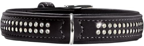 HUNTER SOFTIE DELUXE Hundehalsband, Kunstleder, glitzernde Strasssteine, 35 (XS), schwarz