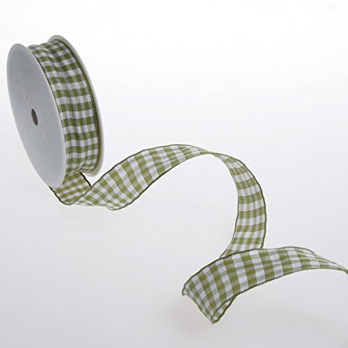 Karoband mit Drahtkante - olivgrün-weiß - 25 mm - 25 m - 64098 25 66