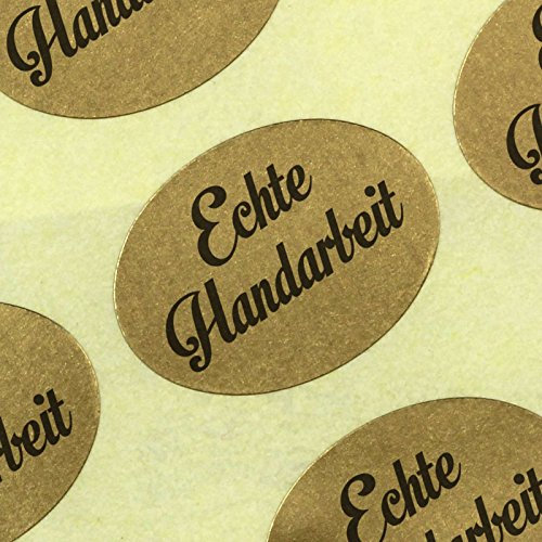 100 Etiketten Aufkleber Original Echte Handarbeit 25 x 18 mm Haftpapier gold auf Rolle, ab 500 mit Spender