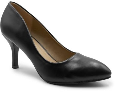 Womens Ladies Low MID HIGH Kitten Heel Pumps Pointed Toe Work Court Shoes Size (UK 7 / EU 40 / US 9, Black PU)