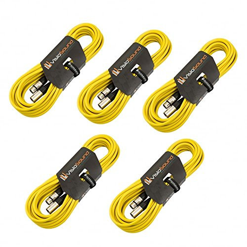 5 x 10m Male to Female XLR Mic Leads/Balanced Microphone Cables / 8 Colours/Multi-Packs Yellow