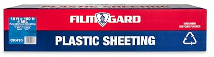 Film-Gard 625922 Construction Plastic Sheeting 10' Width X 100' Length X 4 Mil Thick, Clear
