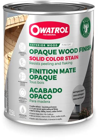 OWATROL Solid Color Stain, Wetterschutzfarbe, Acryl-Decklack, dauerhaft deckender Anstrich (Antikgrau, 2,5 Liter)