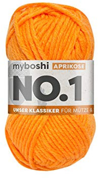 myboshi No.1 Wolle zum Häkeln und Stricken, Schnellstrickgarn, langlebige Mützenwolle, Strickwolle, Häkelwolle, mulesing-frei, 50g, Ll 55m Orange (Aprikose) 1 Knäuel