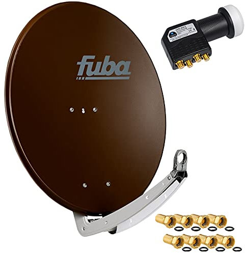 FUBA 4 Teilnehmer Digital SAT Anlage DAA780B braun + Hochwertiger Quad LNB + 8 Vergoldete F-Stecker