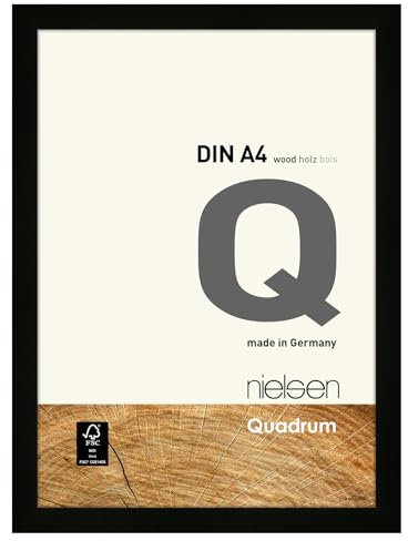 nielsen Bilderrahmen, 21 x 29,7 cm (A4), Holz, Schwarz, Dokumentenrahmen zum Aufhängen im Hoch- & Querformat, Echtglas, Quadrum