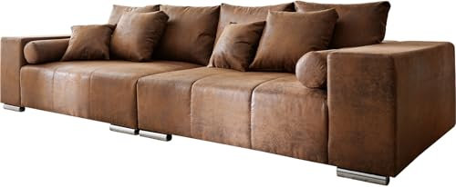 DELIFE XXL-Couch Marbeya Braun 285x115 cm Antik Optik mit Kissen Big-Sofa